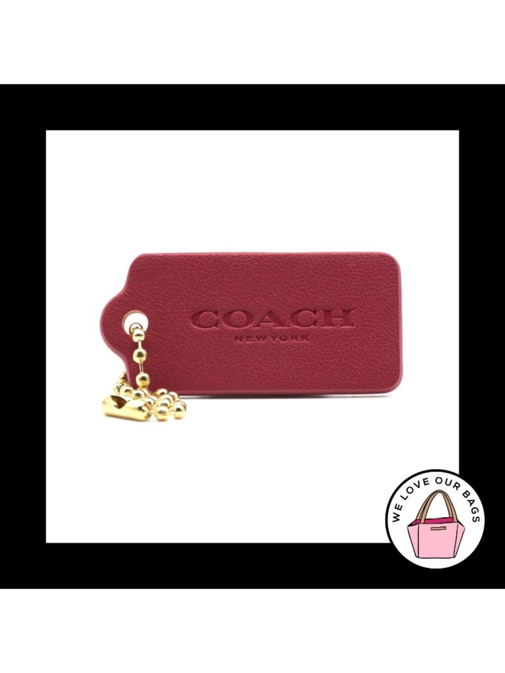 1.75" Medium COACH NEW YORK Pink Leather Brass Fob Bag Charm Keychain Hang Tag